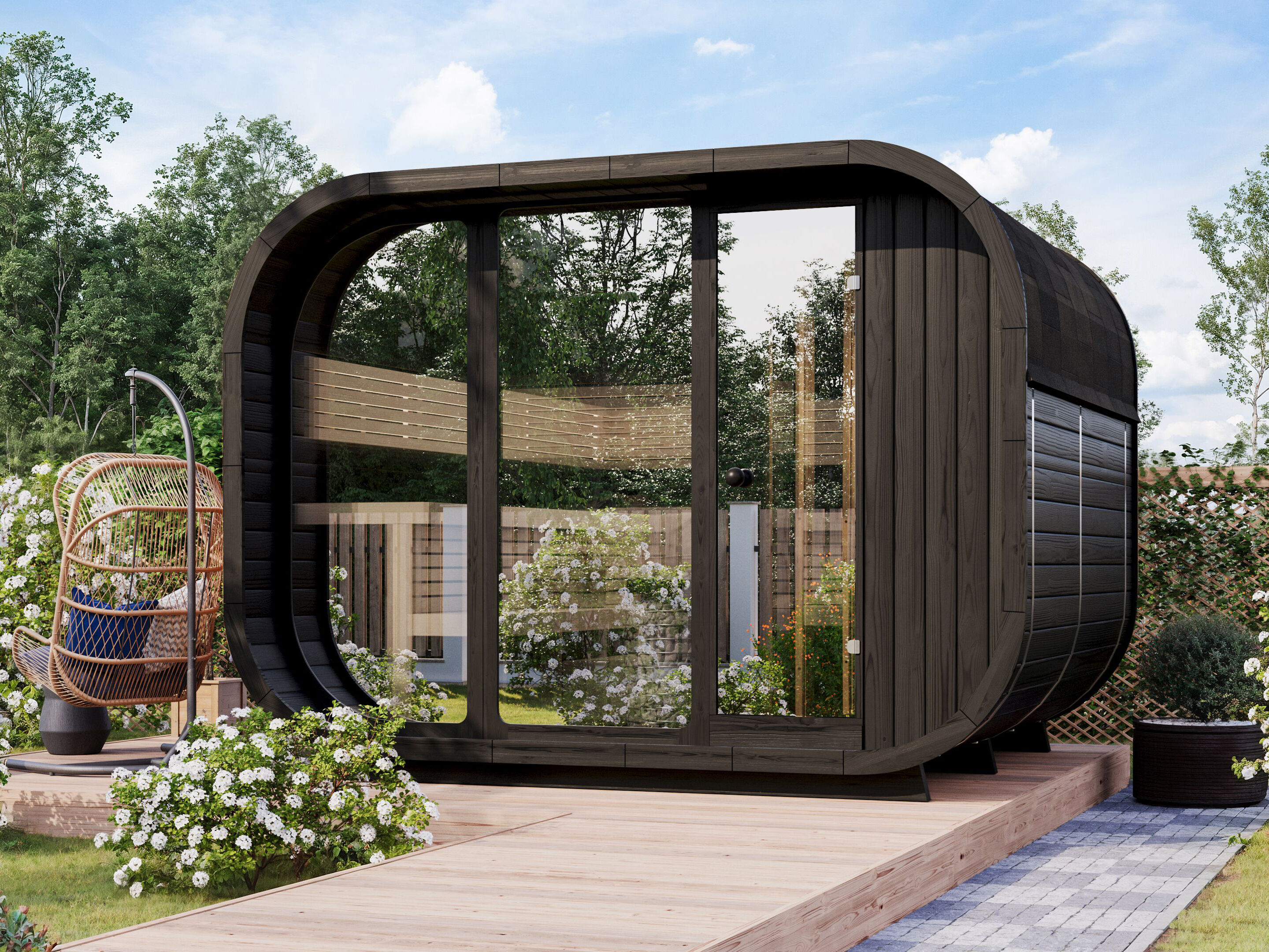 26% reduziert: Fjordholz Fass-Sauna Modell Luxe-3 Zweiraum Black Unkategorisiert online kaufen