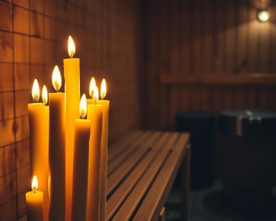 Saunakerzen in traditioneller Beleuchtung