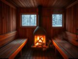 Traditionelle Sauna mit Holzofen für echtes Saunaerlebnis