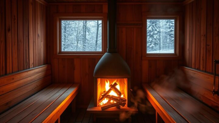 Traditionelle Sauna mit Holzofen für echtes Saunaerlebnis