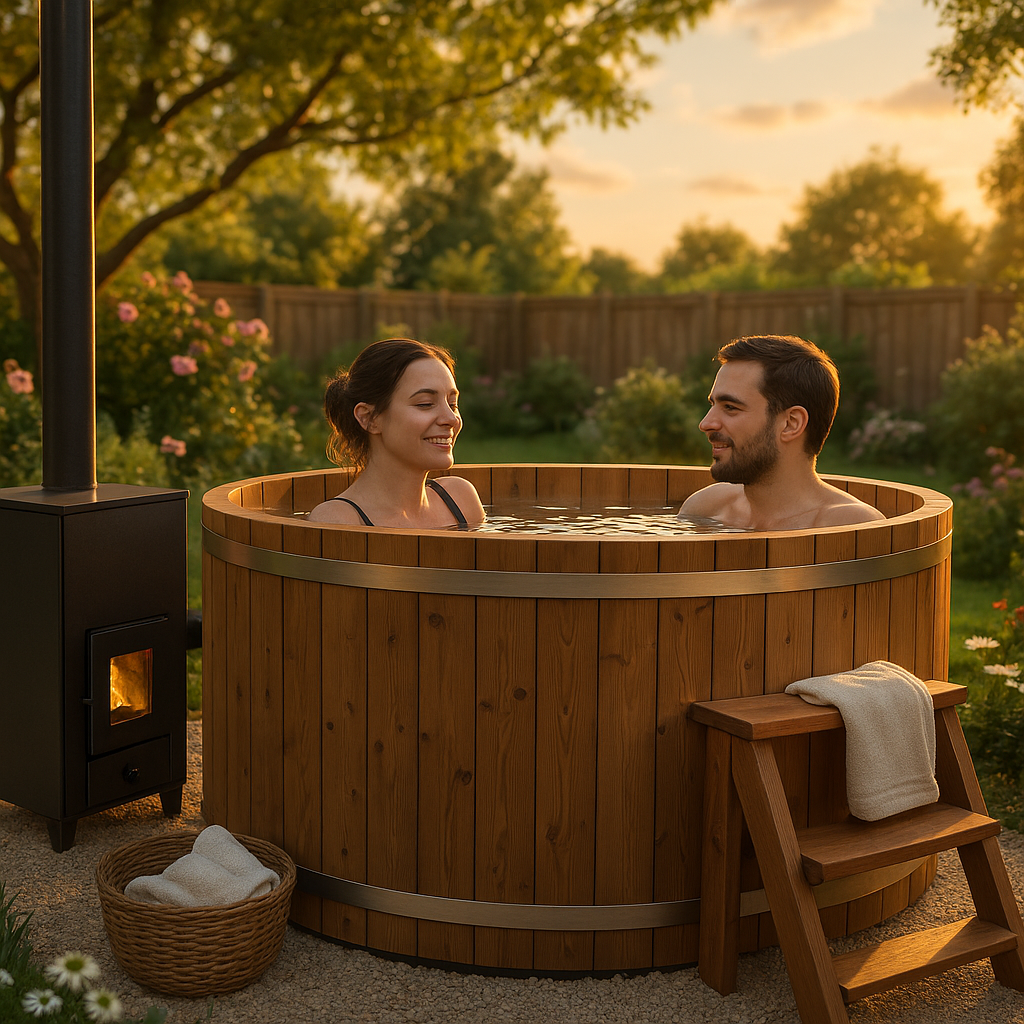 26% reduziert: Fjordholz Holzbadezuber Rund mit Außenofen