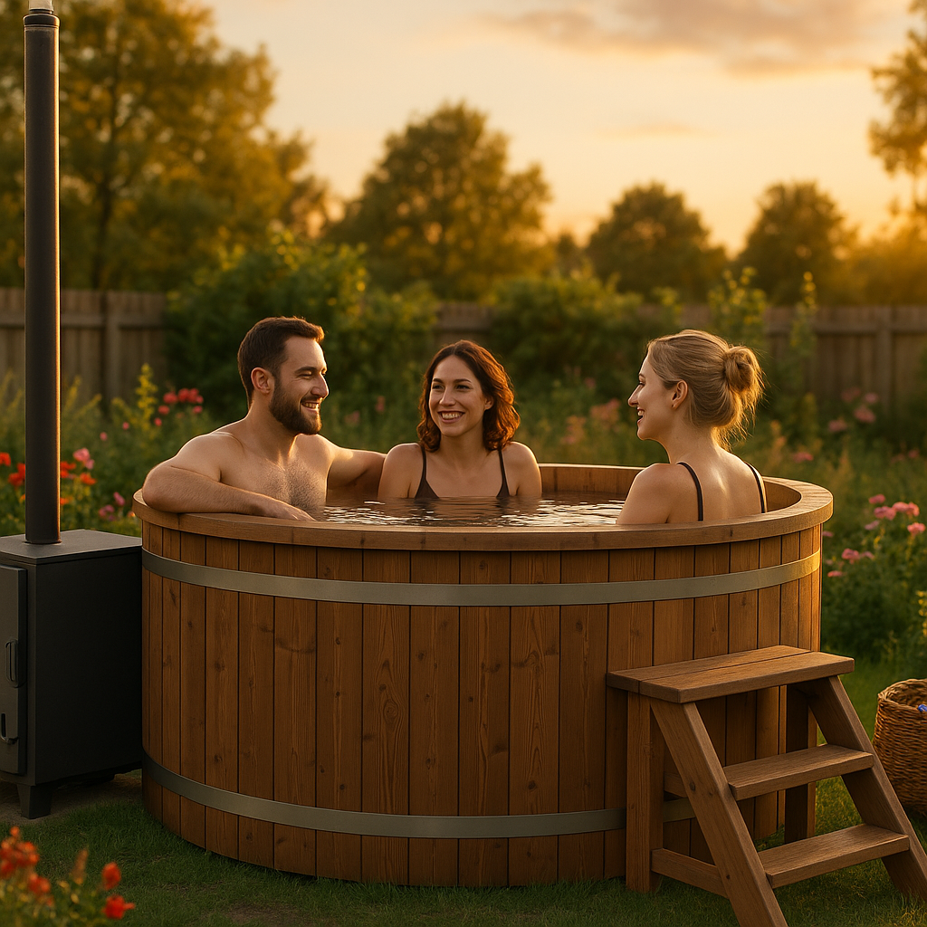 26% reduziert: Fjordholz Holzbadezuber Rund mit Außenofen