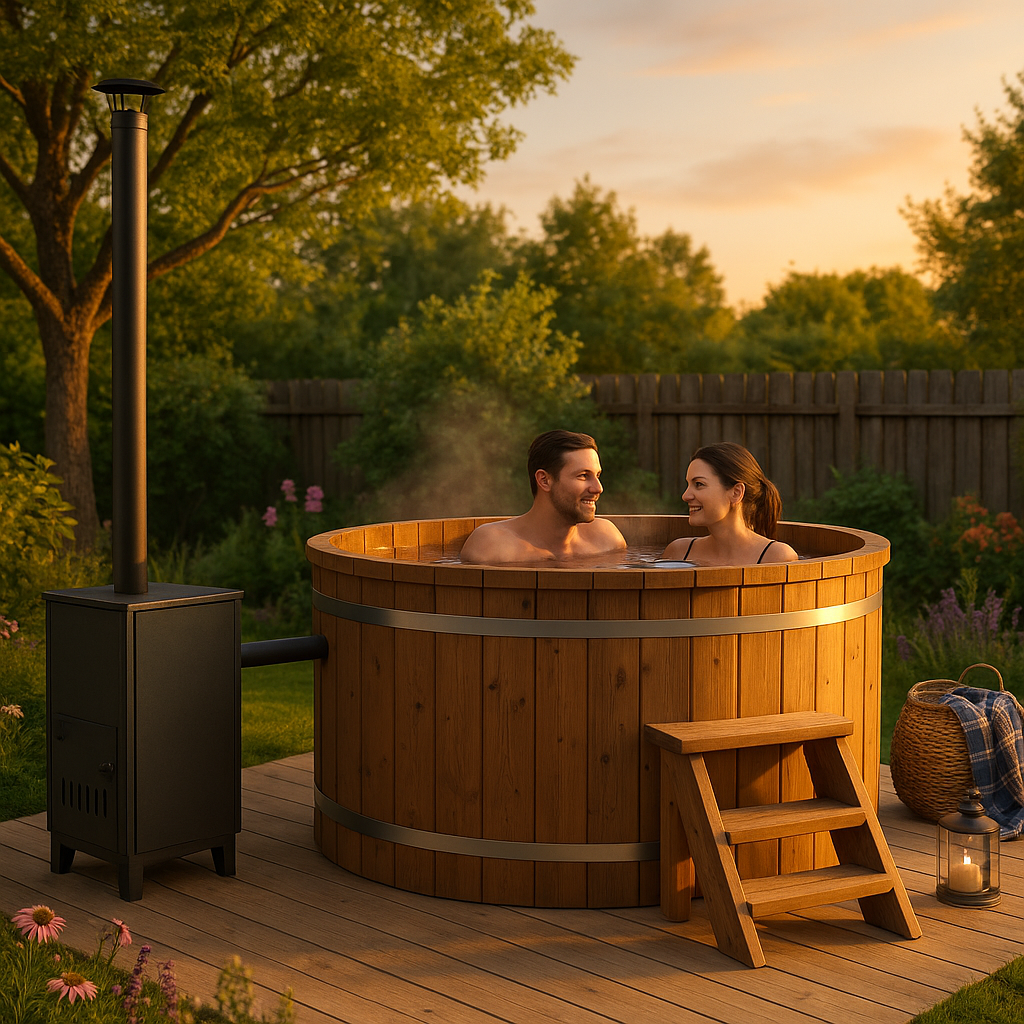 26% reduziert: Fjordholz Holzbadezuber Rund mit Außenofen