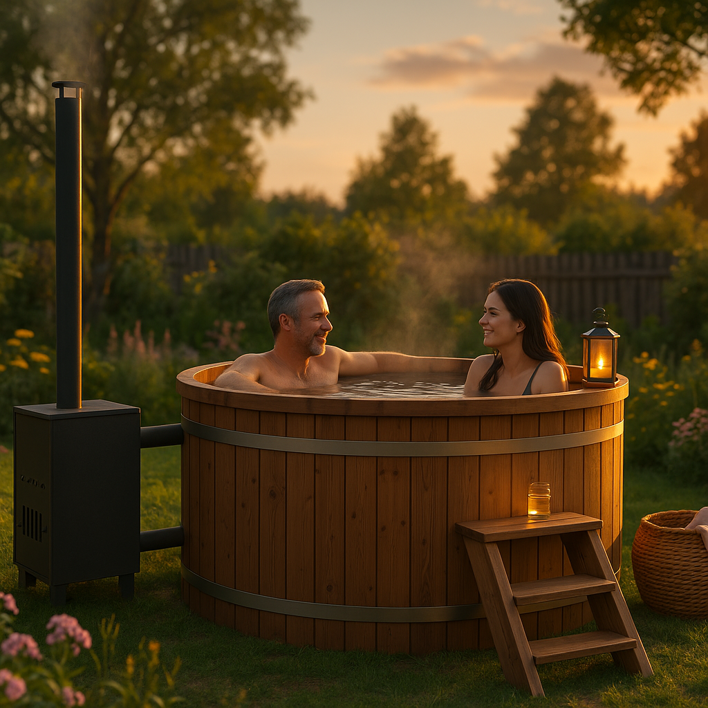 26% reduziert: Fjordholz Holzbadezuber Rund mit Außenofen