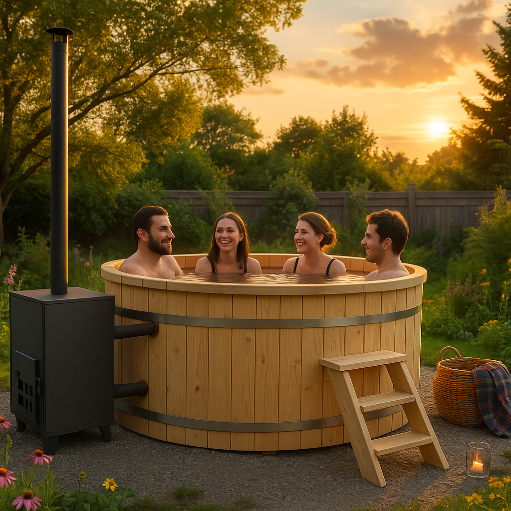 26% reduziert: Fjordholz Holzbadezuber Rund mit Außenofen