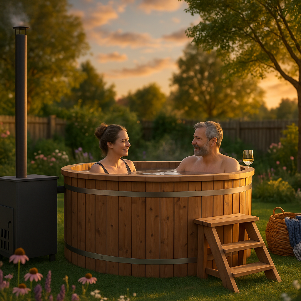 26% reduziert: Fjordholz Holzbadezuber Rund mit Außenofen