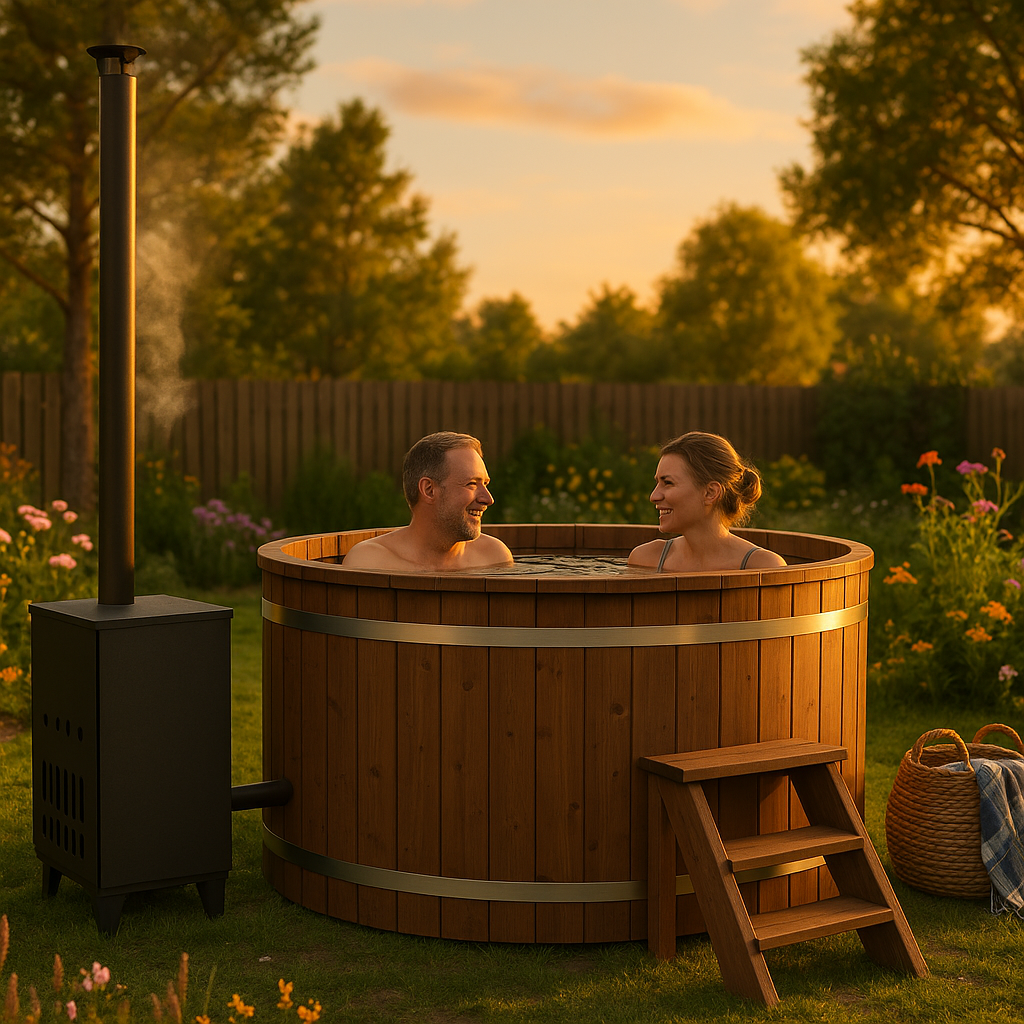 26% reduziert: Fjordholz Holzbadezuber Rund mit Außenofen