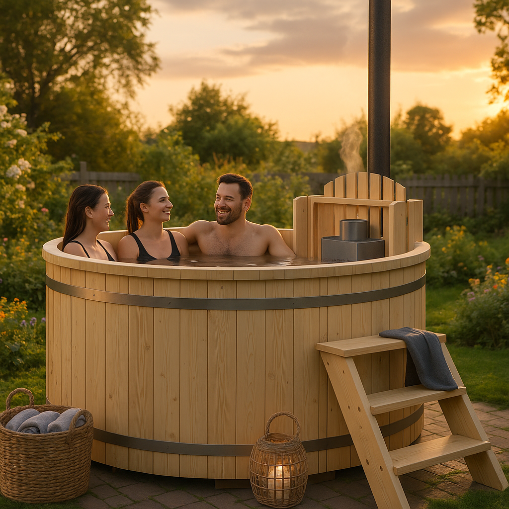 26% reduziert: Fjordholz Holzbadezuber Rund mit Innenofen