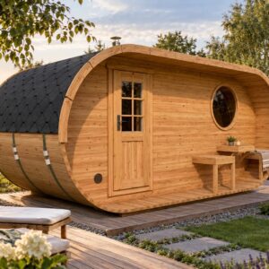 5x2m Ovale Holz-Fasssauna v. Hansagarten24 mit Vorraum Ofen optional für 4 P. Unkategorisiert online kaufen
