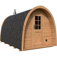 Kleine Sauna Pod 2x4m | Kleine runde Sauna kaufen | Saunafass aus Holz | Fasssauna mit Holzofen oder Elektroofen