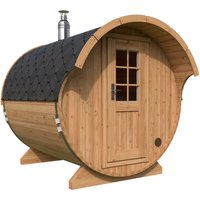 Kleine Fasssauna mit Vordach 2x3m | Kleine Sauna kaufen | Saunafass aus Holz mit Vorraum | Kleine Fasssauna mit Holzofen oder Elektroofen