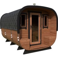 Moderne Fasssauna „Quadrat“ 3x2m | Moderne Sauna mit Terrasse kaufen | Saunafass aus Holz | Fasssauna mit Holzofen oder Elektroofen