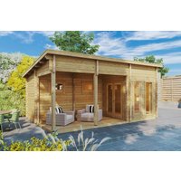 Finnisches Saunahaus “Oliver 1” 6x4m | Gartensauna mit Vorraum | Sauna für den Garten | Outdoor-Sauna kaufen | Saunahaus mit Sonnendach, mit Terrasse, mit Sauna