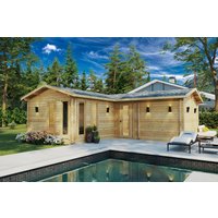Großes Gartenhaus mit Sauna “Devon 3” 8x8m | XXL-Gartenhaus mit Sauna | Wandstärke 70mm | Gartenhaus 8x8m | Gartenhaus groß mit Sauna
