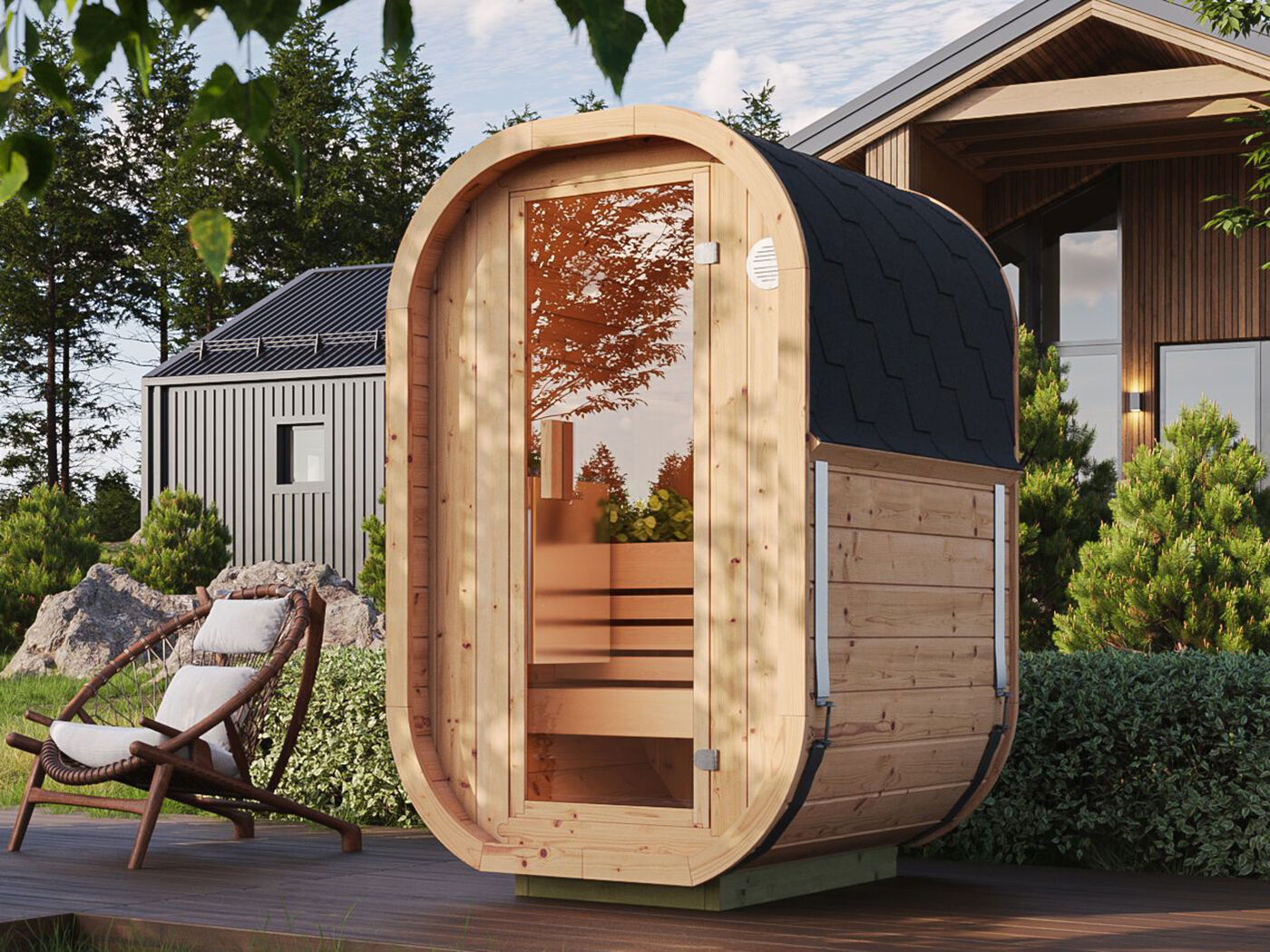 26% reduziert: Fjordholz Mini Fass-Sauna Modell Cubus-1