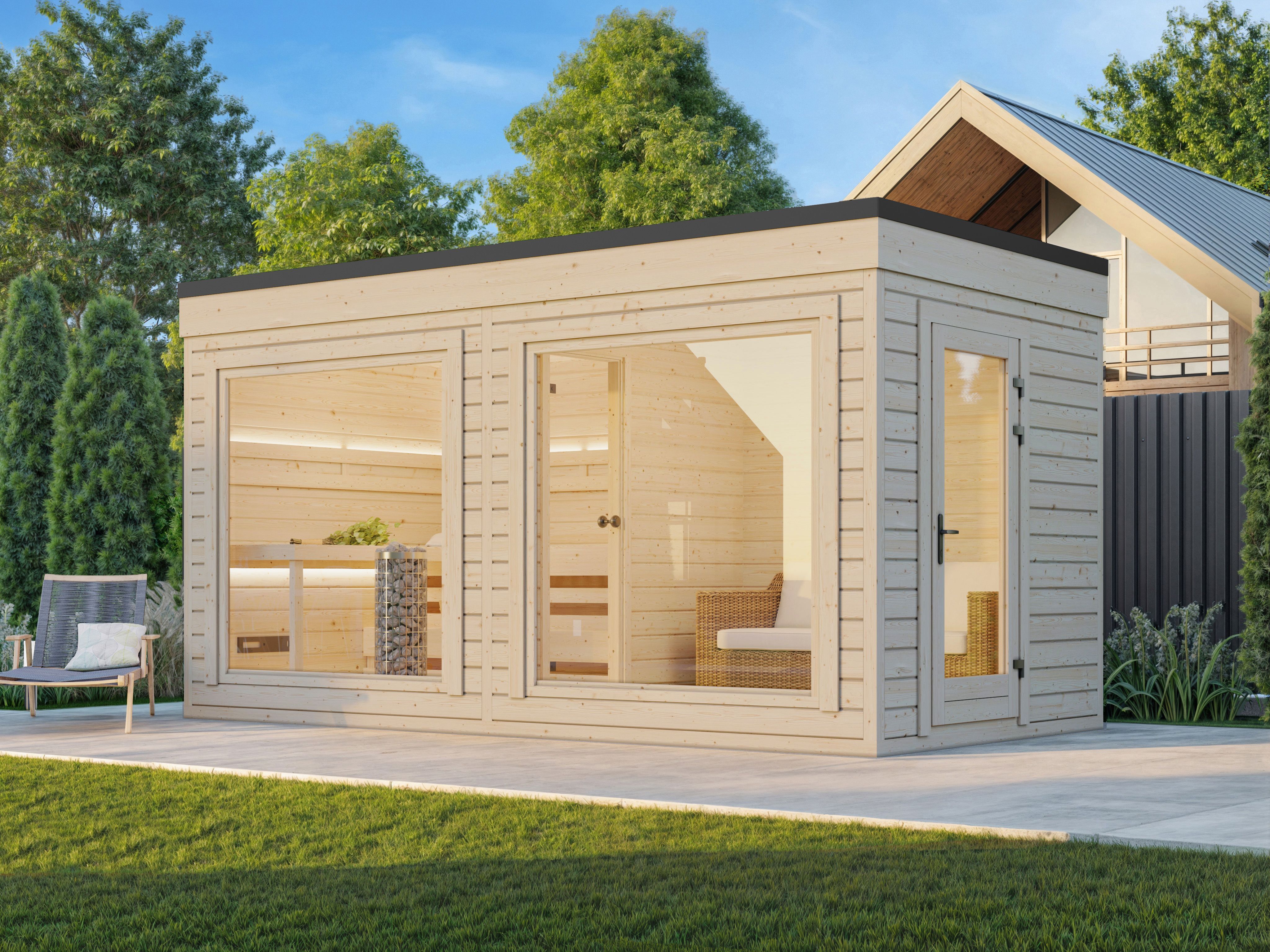 26% reduziert: Fjordholz Saunahaus Modell Panorama Cube 70 C