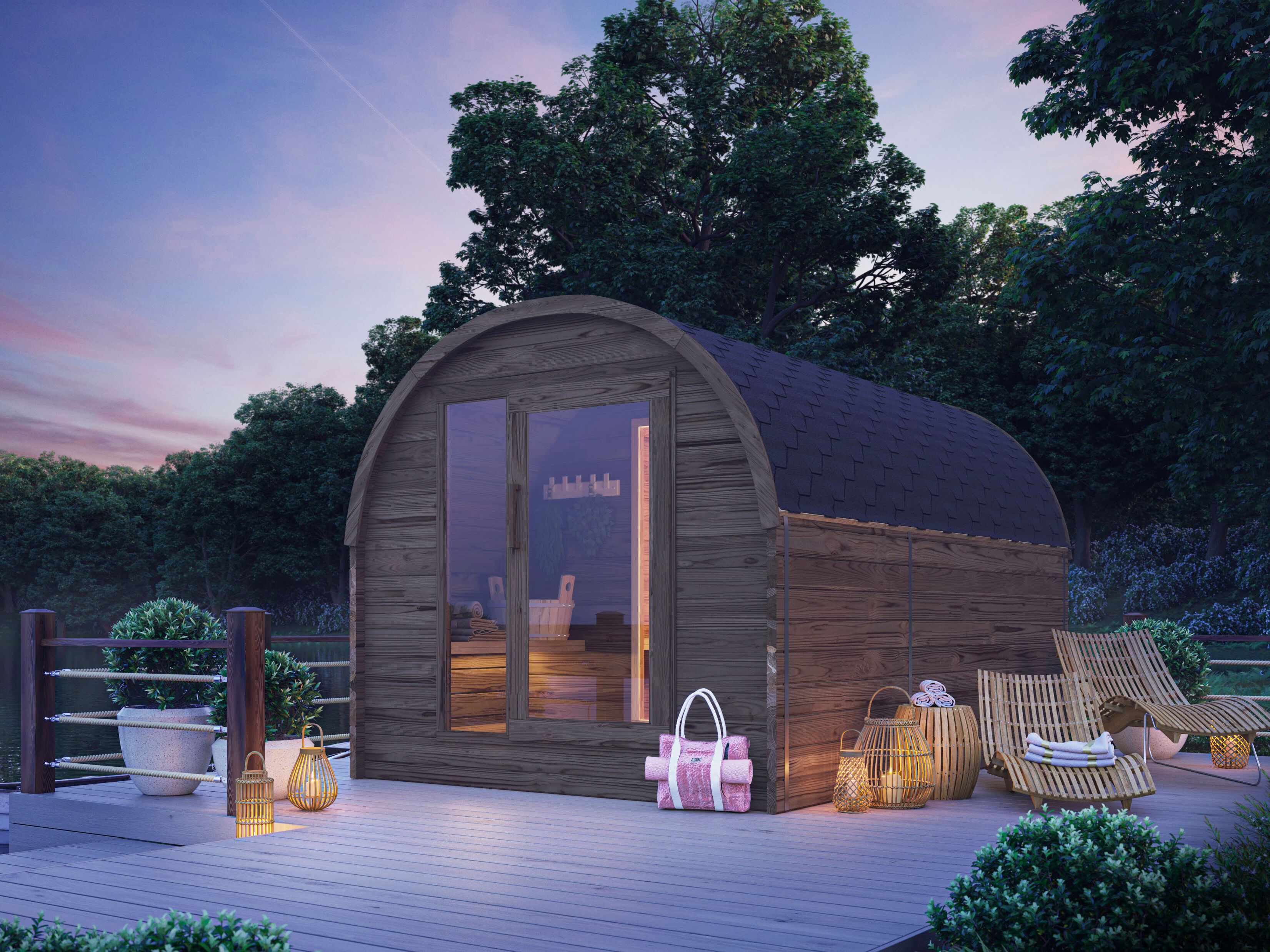 26% reduziert: Fjordholz Pod Sauna Modell Luxe 400 cm 2-Raum