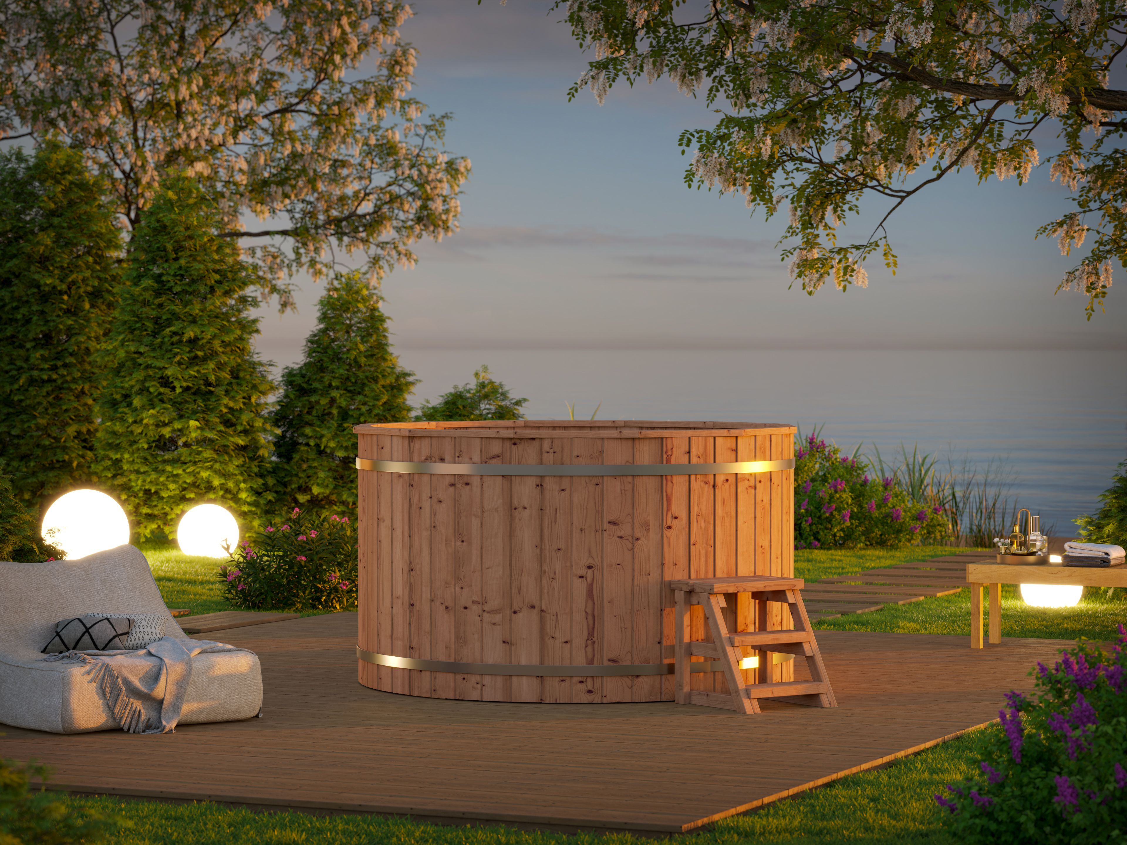 26% reduziert: Fjordholz Holzbadezuber/Hot Tub Rund ohne Ofen