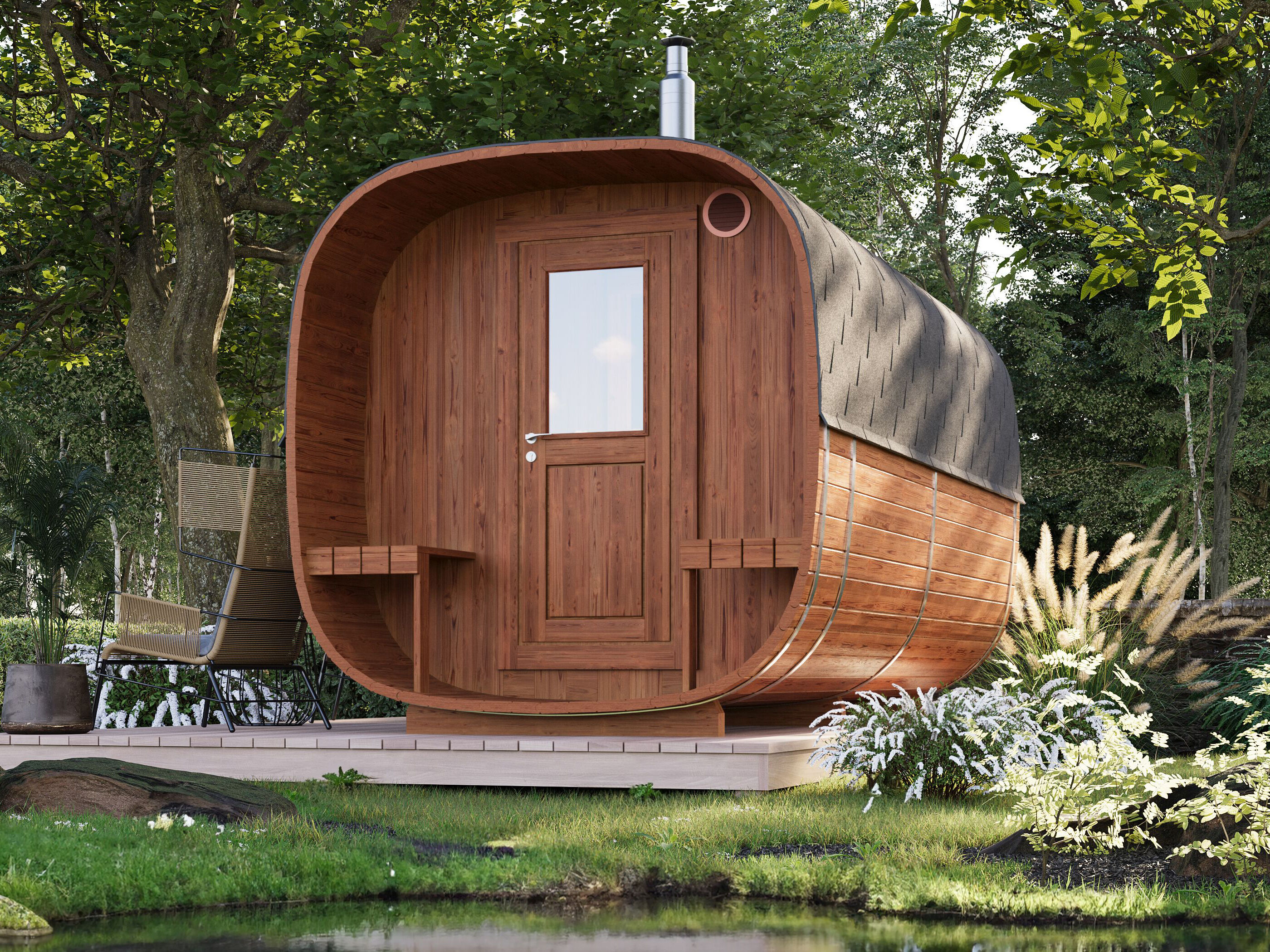 26% reduziert: Fjordholz Fass-Sauna Modell Quadro 400 cm 2-Raum
