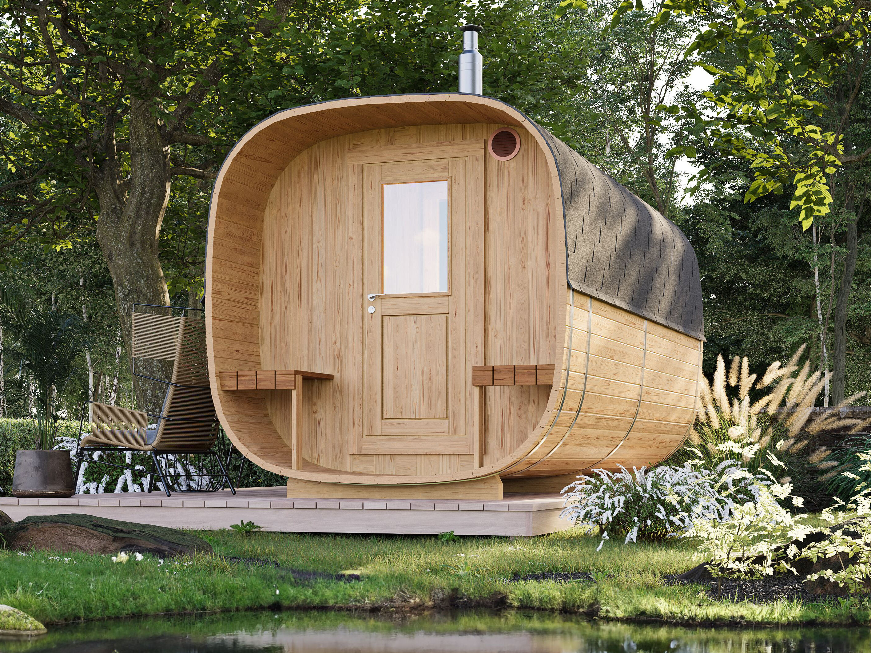 26% reduziert: Fjordholz Fass-Sauna Modell Quadro 400 cm 2-Raum