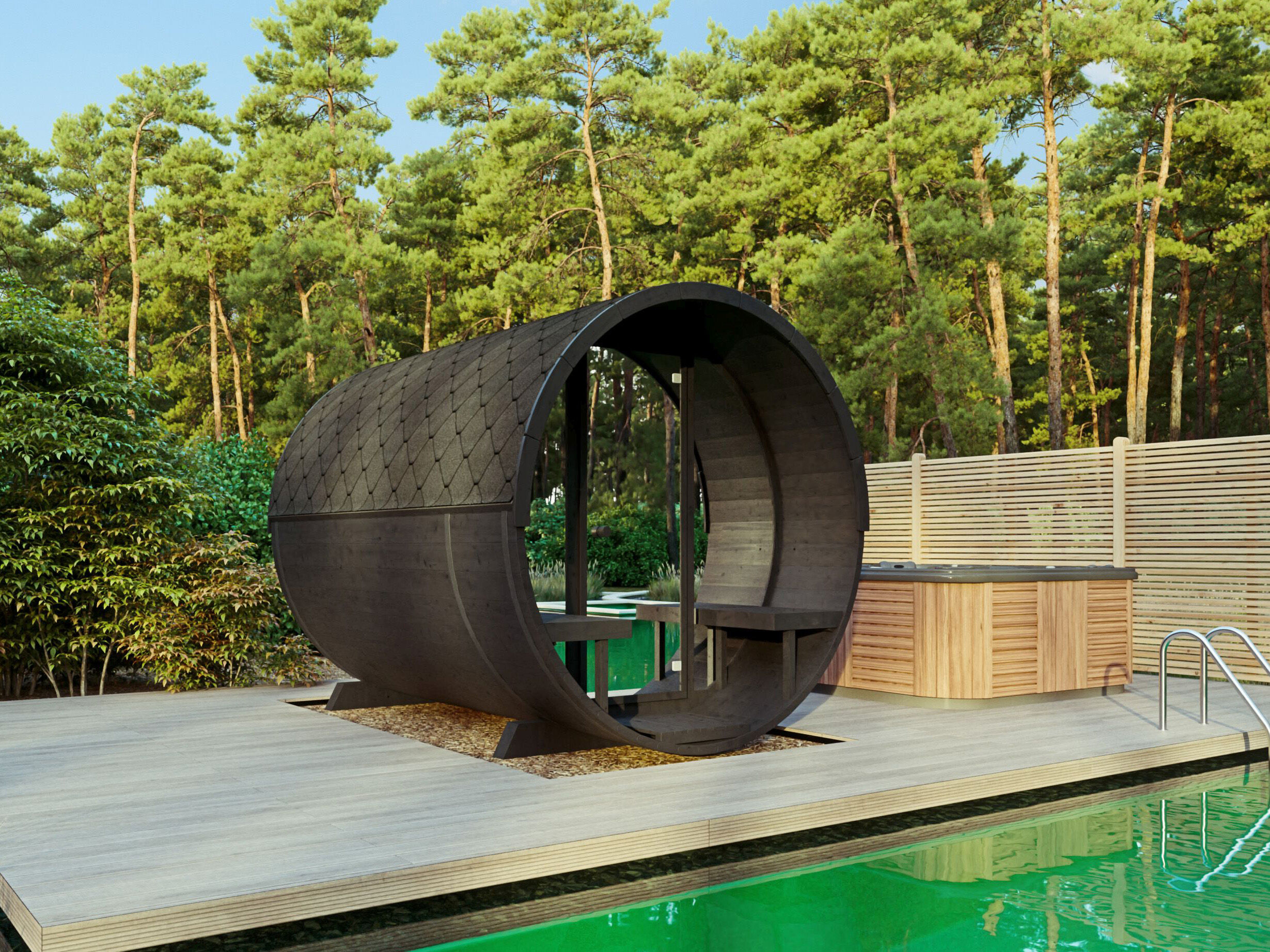 26% reduziert: Fjordholz Fass-Sauna Modell Black Series 280