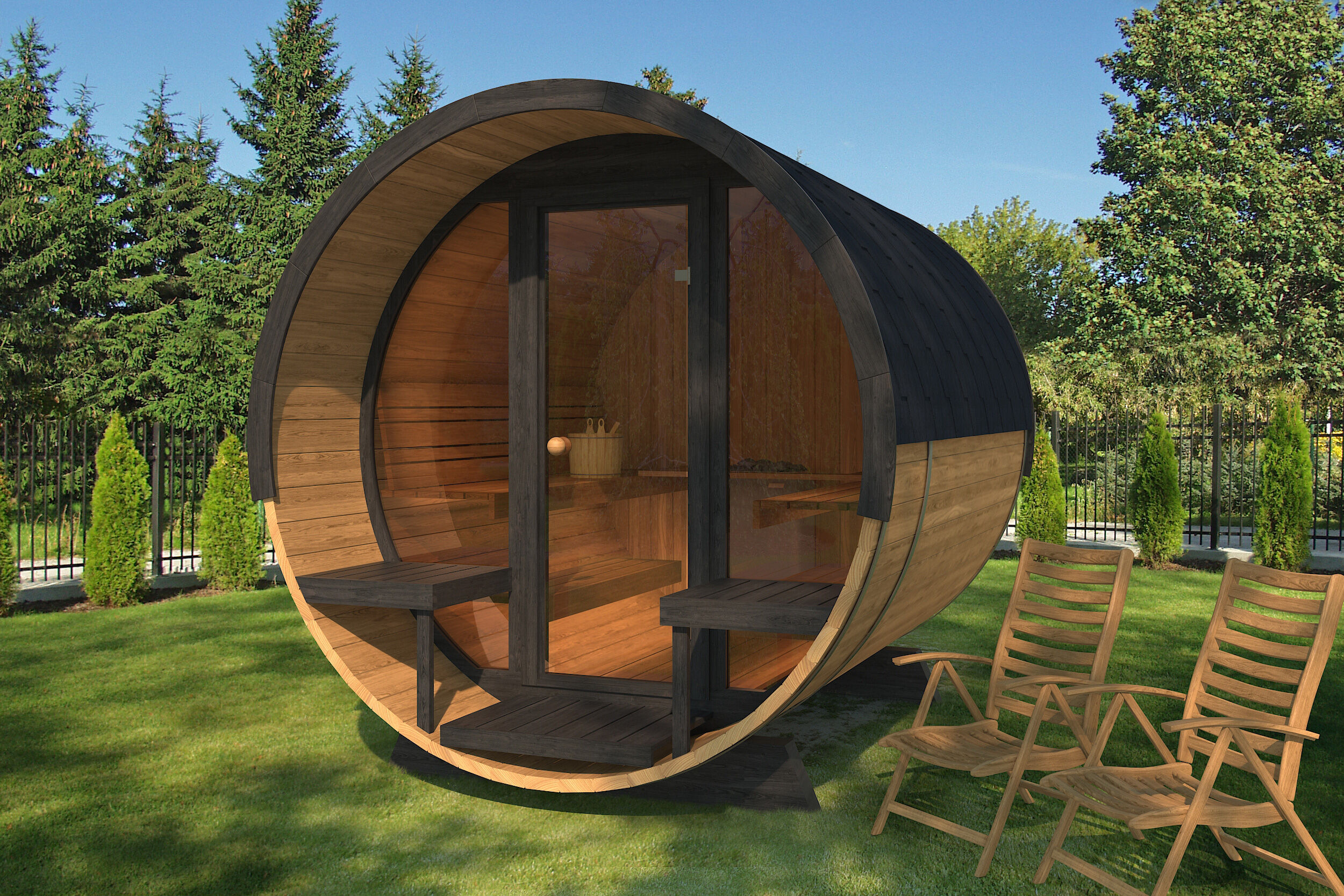 26% reduziert: Fjordholz Fass-Sauna Modell DeLux 280 Thermo
